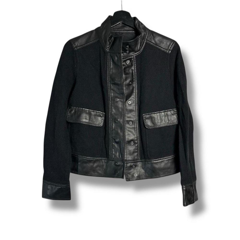 Who What Wear Black Cotton Knit Faux Leather Moto Bomber Jacket M Autumn
